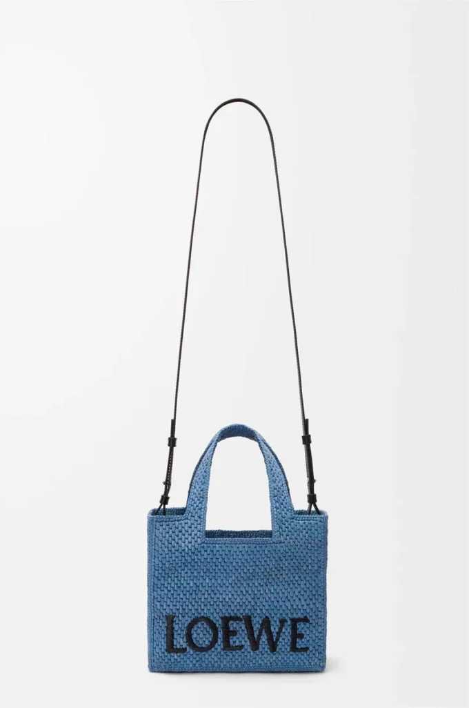 Mini LOEWE Font tote in raffia Light Blue Mini LOEWE Font tote in raffia Light Blue