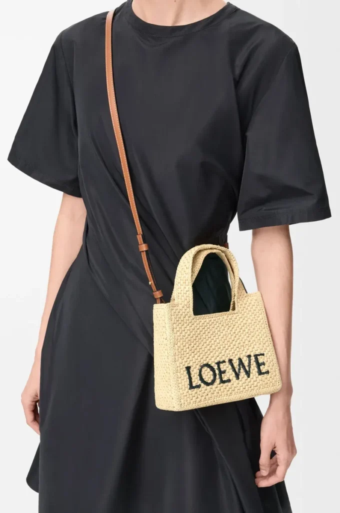 Mini LOEWE Font tote in raffia Natural Mini LOEWE Font tote in raffia Natural