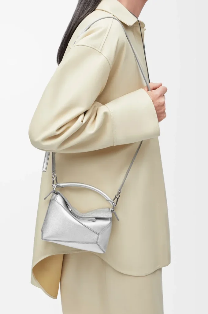 Mini Puzzle Edge bag in laminated lambskin Silver Mini Puzzle Edge bag in laminated lambskin Silver
