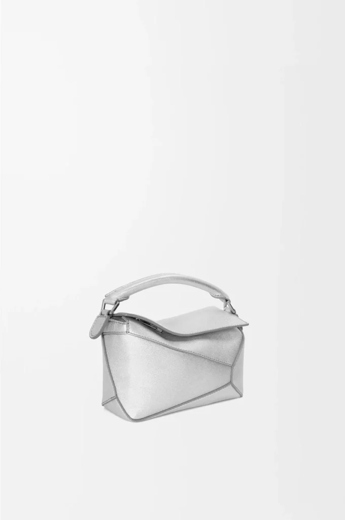Mini Puzzle Edge bag in laminated lambskin Silver Mini Puzzle Edge bag in laminated lambskin Silver