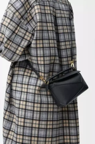 Mini Puzzle Edge bag in soft grained calfskin Black