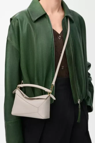 Mini Puzzle Edge bag in soft grained calfskin Light Ghost