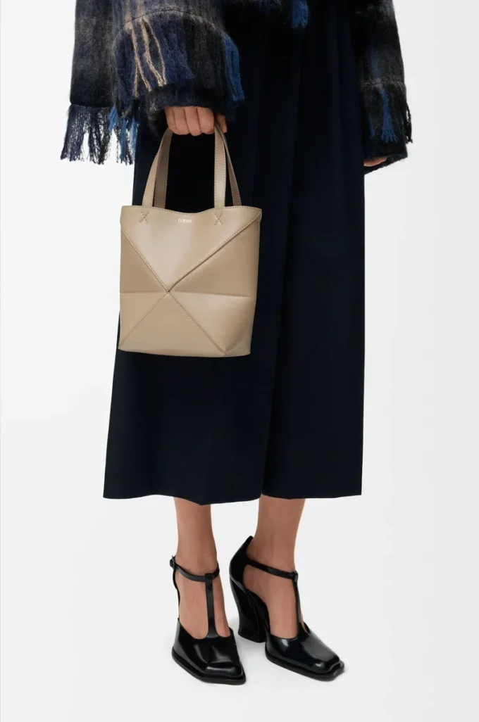 Mini Puzzle Fold tote in shiny calfskin Sand Mini Puzzle Fold tote in shiny calfskin Sand