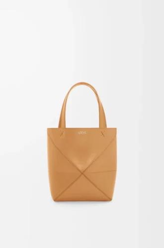 Mini Puzzle Fold tote in shiny calfskin Warm Desert