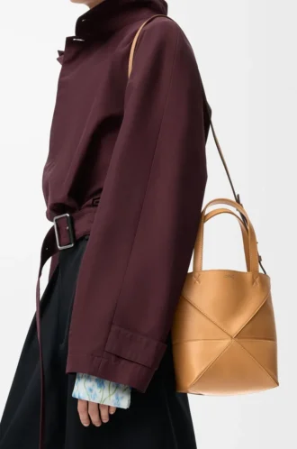 Mini Puzzle Fold tote in shiny calfskin Warm Desert