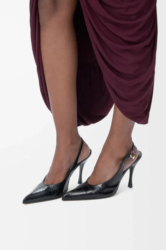 New Comic slingback pump in mixed leather Black