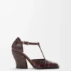 Onda T-bar pump in embossed calfskin Burgundy