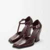 Onda T-bar pump in embossed calfskin Burgundy
