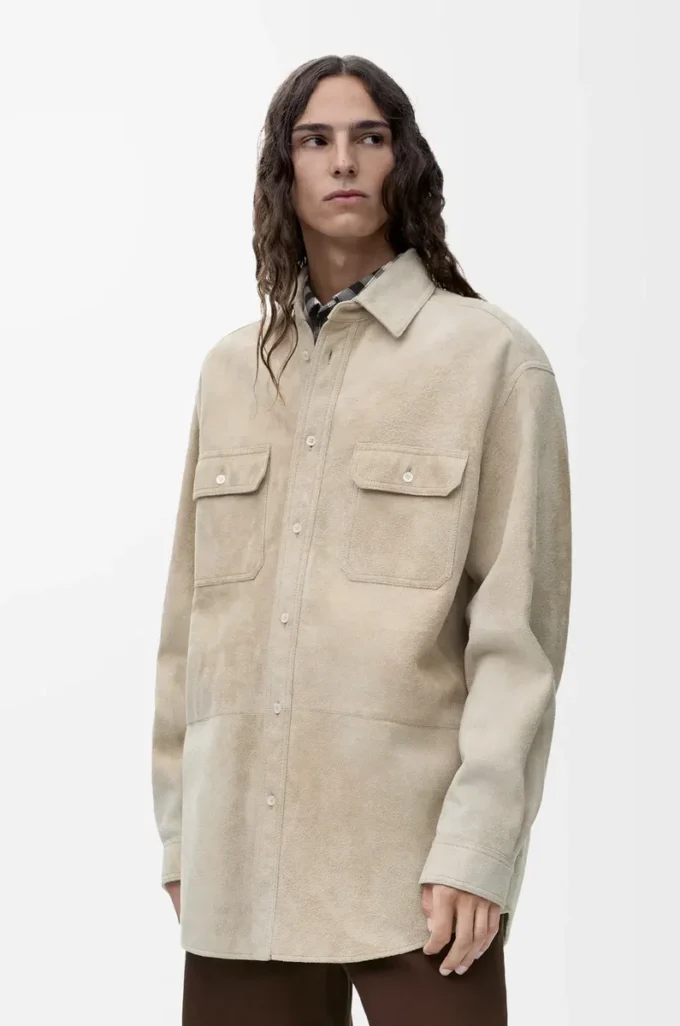 Overshirt in suede lambskin White