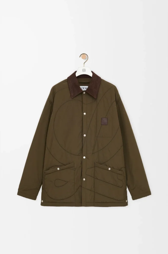Padded overshirt in technical shell Khaki Green