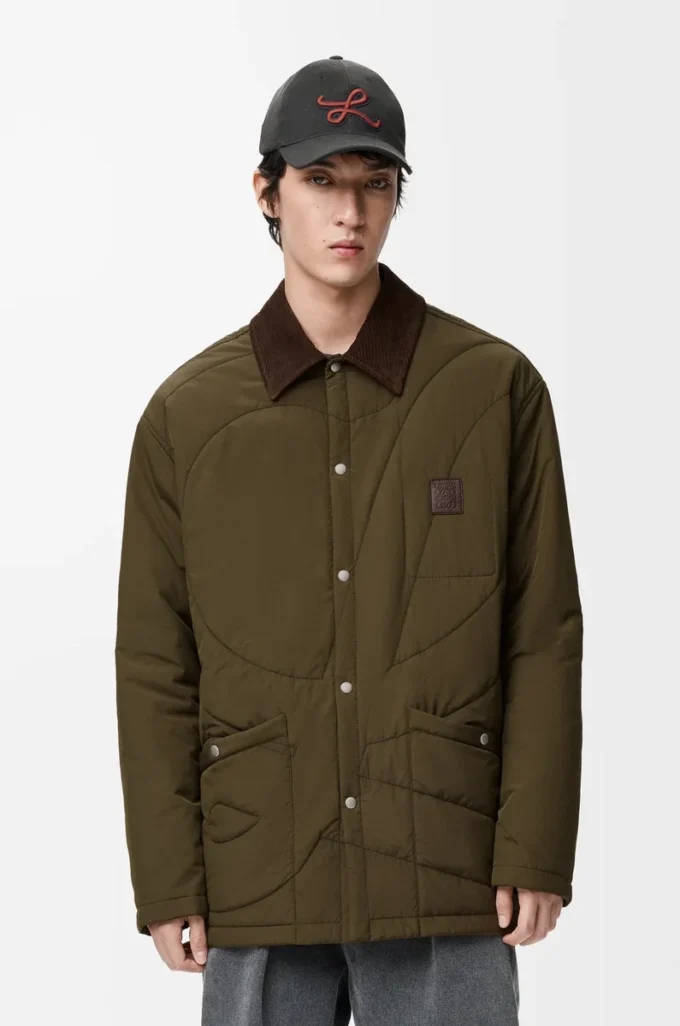 Padded overshirt in technical shell Khaki Green