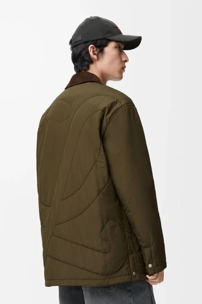 Padded overshirt in technical shell Khaki Green
