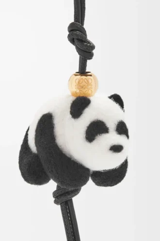 Panda charm in felt and calfskin Black/White