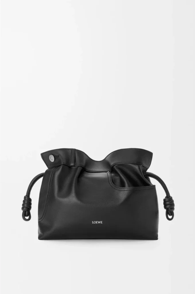 Panta medium Flamenco clutch in shiny calfskin Black