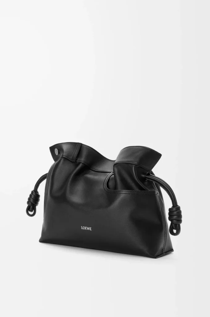 Panta medium Flamenco clutch in shiny calfskin Black