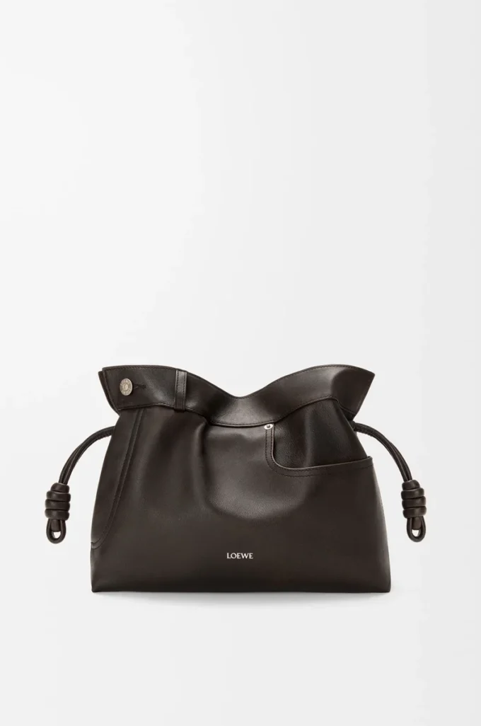 Panta medium Flamenco clutch in shiny calfskin Vintage Brown