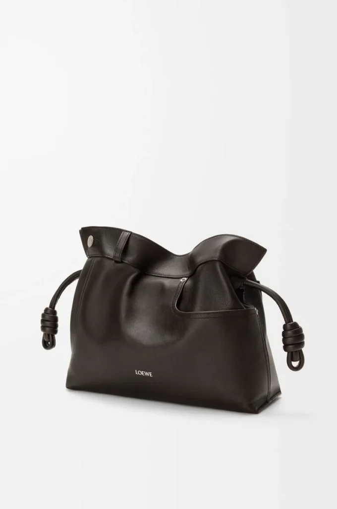 Panta medium Flamenco clutch in shiny calfskin Vintage Brown