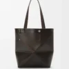 Panta medium Puzzle Fold tote in shiny calfskin Vintage Brown