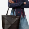 Panta medium Puzzle Fold tote in shiny calfskin Vintage Brown