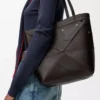 Panta medium Puzzle Fold tote in shiny calfskin Vintage Brown