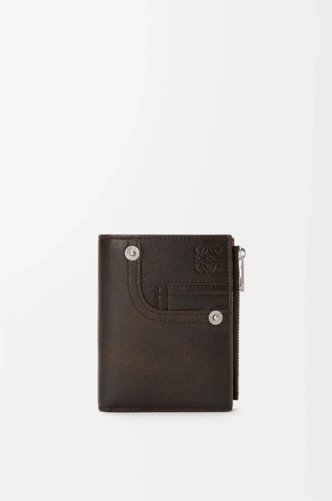 Panta slim compact wallet in shiny calfskin Vintage Brown Panta slim compact wallet in shiny calfskin Vintage Brown