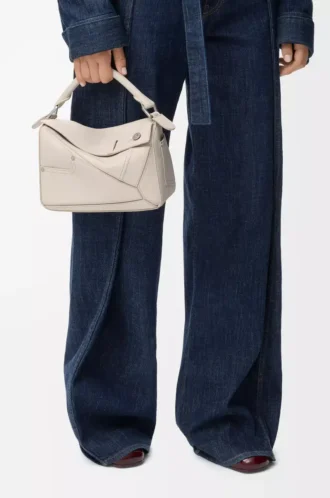 Panta small Puzzle bag in shiny calfskin Light Ghost