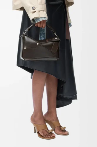 Panta small Puzzle bag in shiny calfskin Vintage Brown