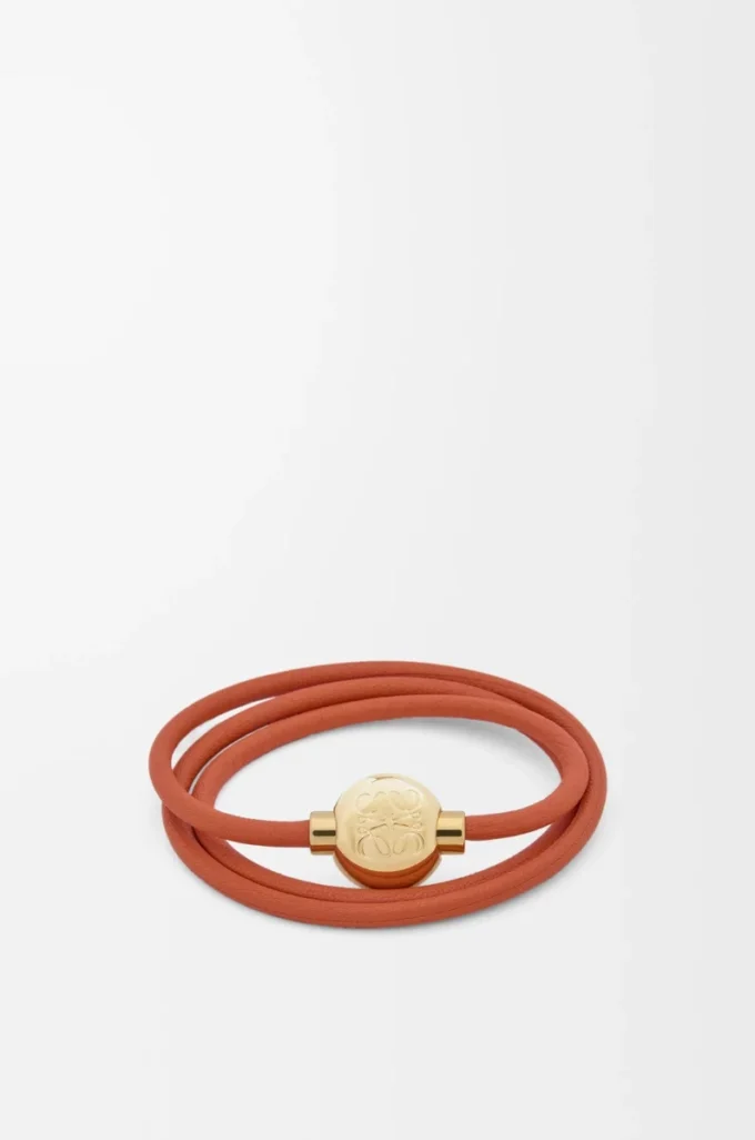 Pebble bracelet in calfskin Orange/Gold