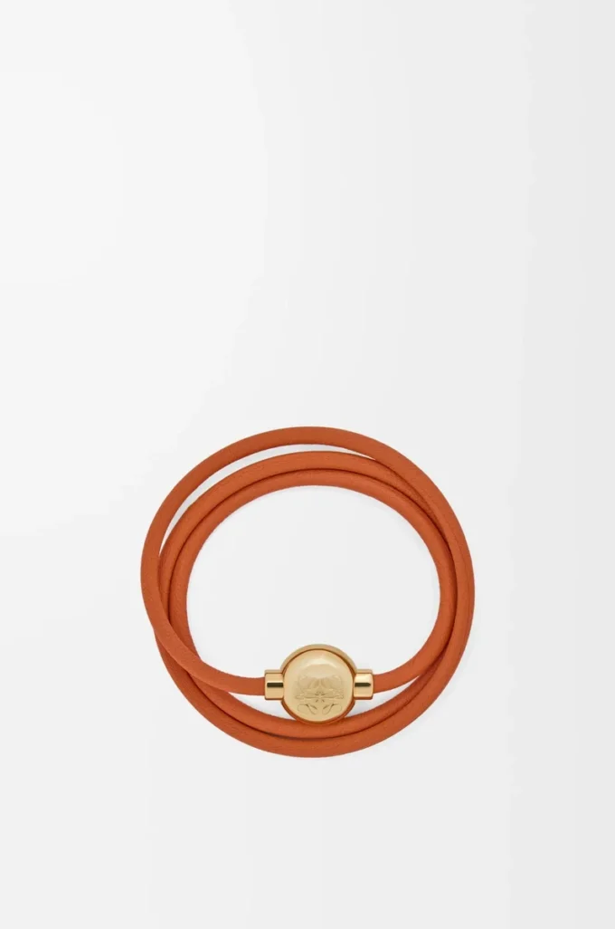 Pebble bracelet in calfskin Orange/Gold
