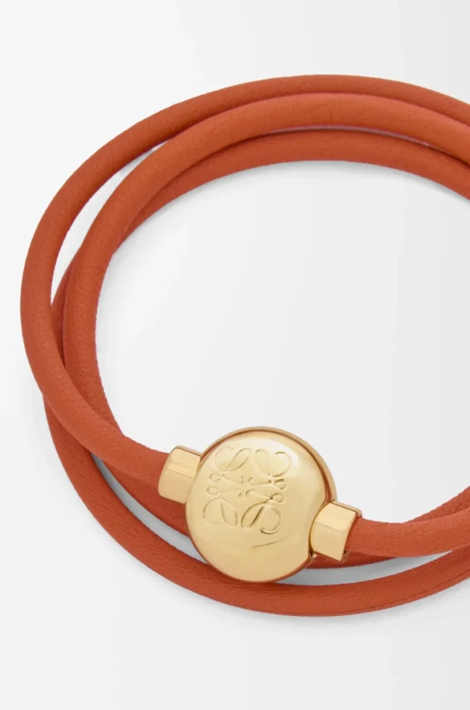 Pebble bracelet in calfskin Orange/Gold