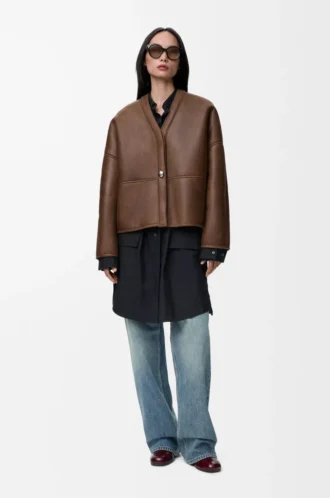 Pebble cardigan in shearling Khaki Brown