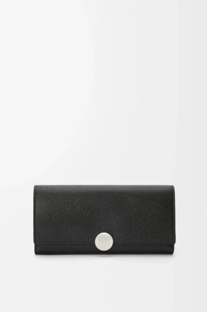 Pebble continental wallet in mini grain calfskin Black