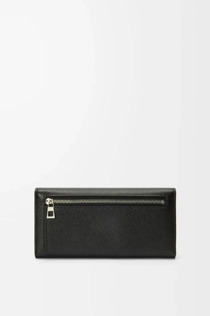 Pebble continental wallet in mini grain calfskin Black