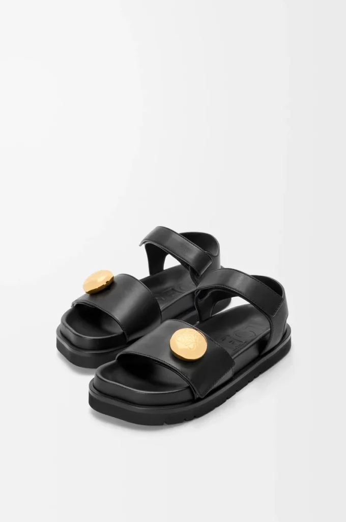 Pebble fussbett sandal in soft calfskin Black