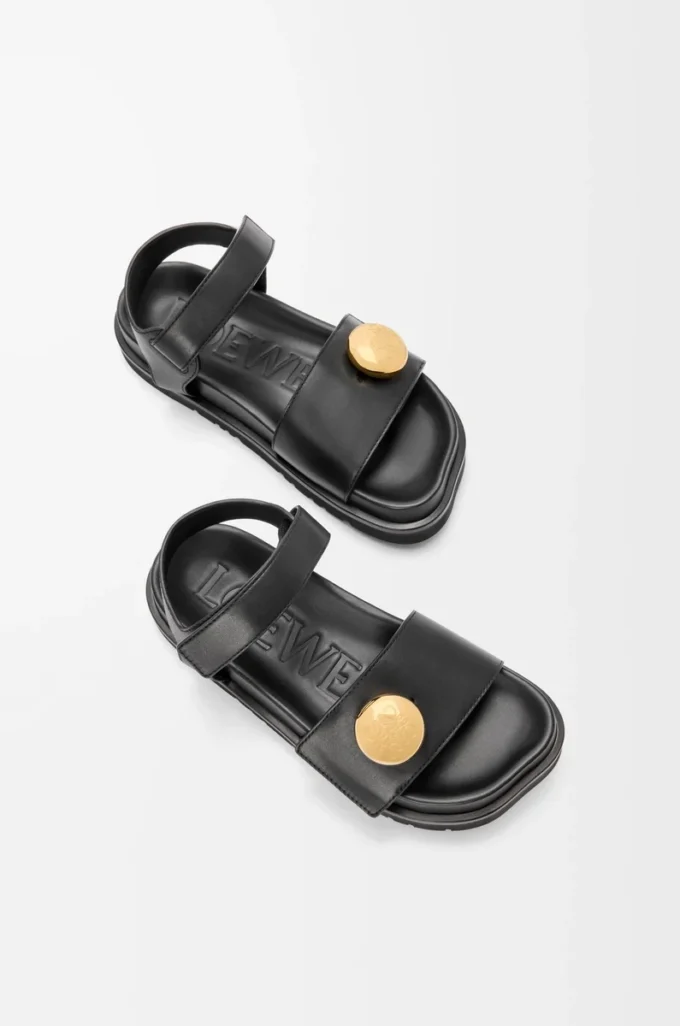 Pebble fussbett sandal in soft calfskin Black