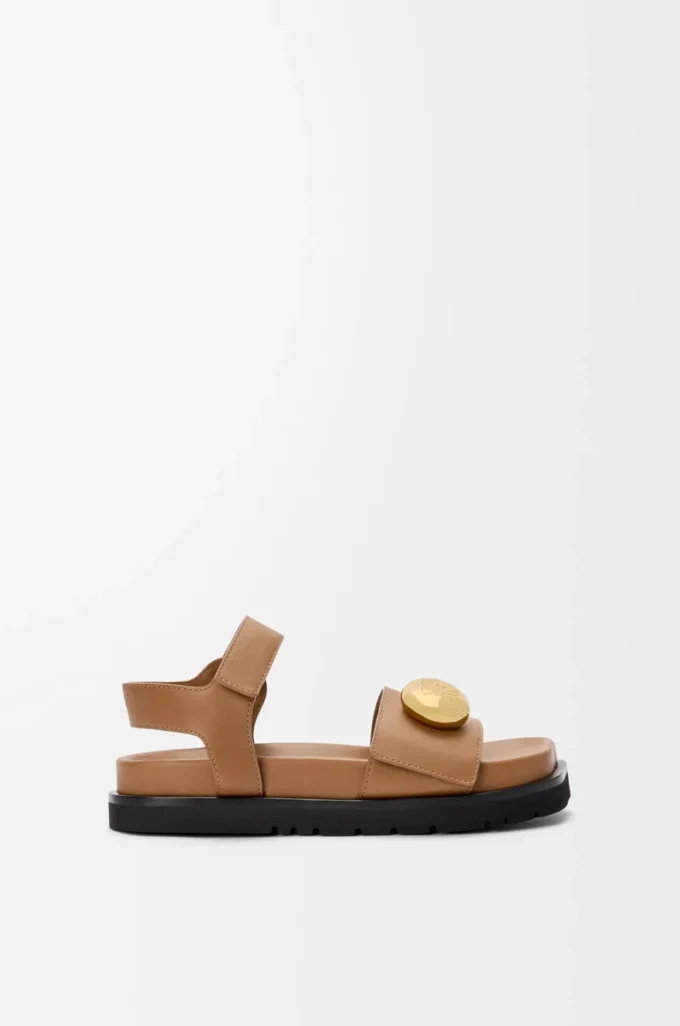 Pebble fussbett sandal in soft calfskin Oak