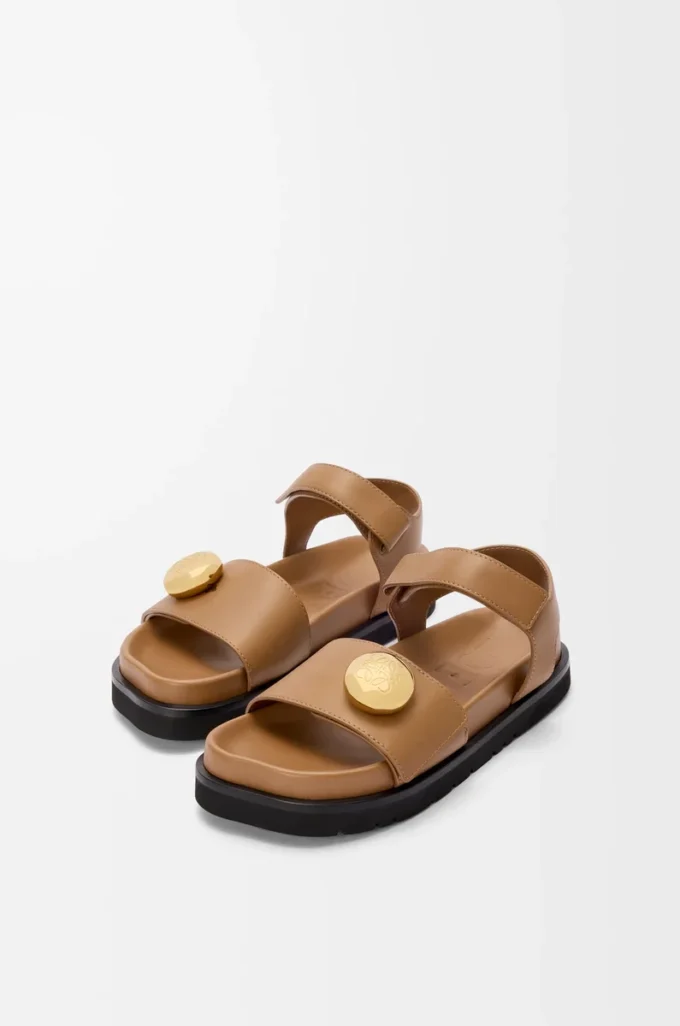 Pebble fussbett sandal in soft calfskin Oak