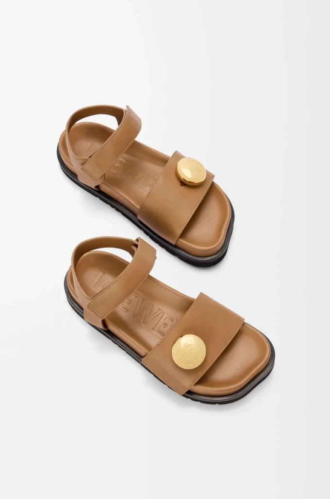 Pebble fussbett sandal in soft calfskin Oak