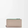 Pebble Slider coin cardholder in shiny nappa calfskin Sand/Tropical Green