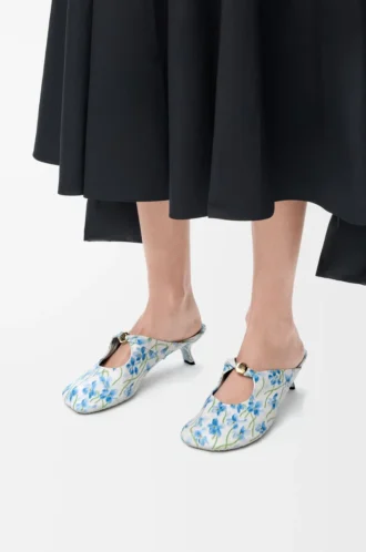 Pebble Soft mule in printed nappa lambskin Soft White/Blue