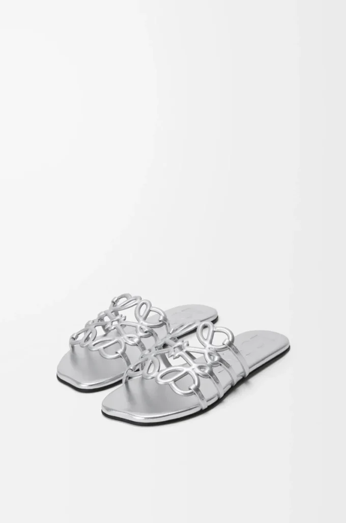 Petal Anagram slide in laminated lambskin Silver Petal Anagram slide in laminated lambskin Silver