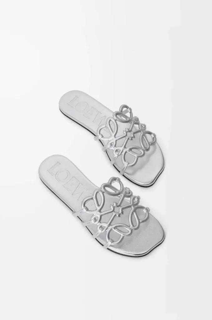 Petal Anagram slide in laminated lambskin Silver Petal Anagram slide in laminated lambskin Silver