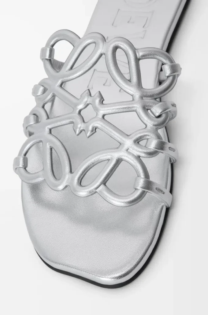 Petal Anagram slide in laminated lambskin Silver Petal Anagram slide in laminated lambskin Silver