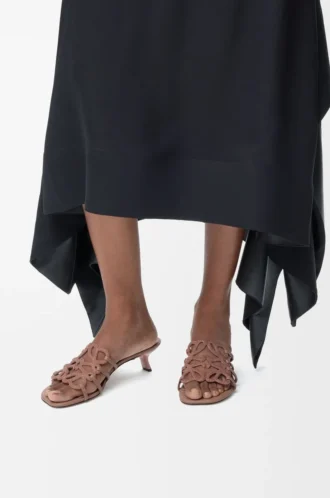 Petal Anagram slide in rhinestone-embellished suede Light Taupe