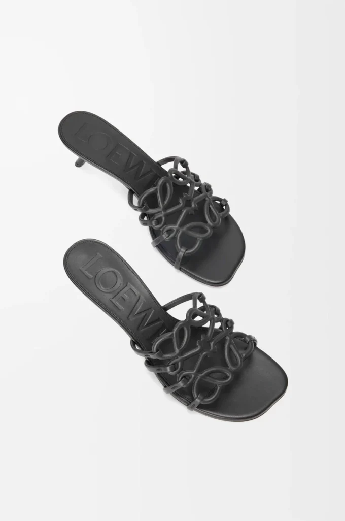 Petal Anagram slide in soft calfskin Black
