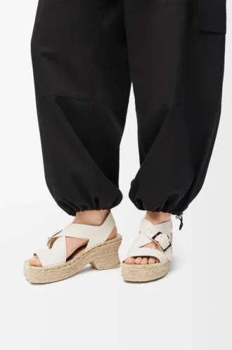 Petal espadrille platform sandal in soft calfskin	White