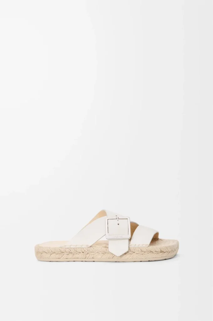 Petal espadrille slide in soft calfskin White Petal espadrille slide in soft calfskin White