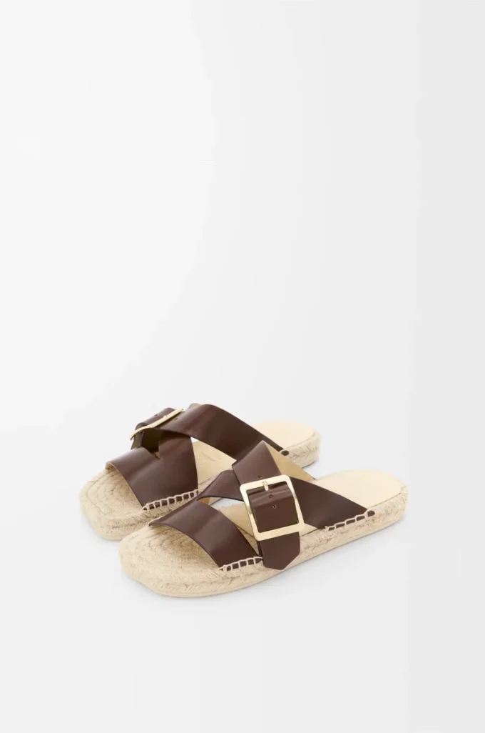 Petal espadrille slide in vegetable-tanned calfskin Brown Petal espadrille slide in vegetable-tanned calfskin Brown