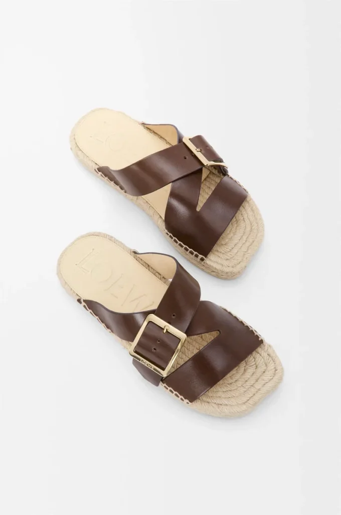 Petal espadrille slide in vegetable-tanned calfskin Brown Petal espadrille slide in vegetable-tanned calfskin Brown
