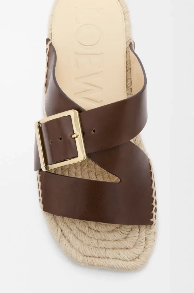 Petal espadrille slide in vegetable-tanned calfskin Brown Petal espadrille slide in vegetable-tanned calfskin Brown